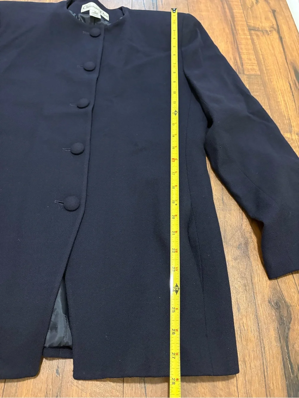 VTG Christian Dior Suit Blazer Jacket Size 6 Wool Dark Navy Collarless 1980's